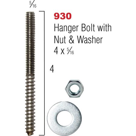 OSBORNE WOOD PRODUCTS 4 x 5/16 Hanger Bolt with Nut and Washer in Hardware PK 930HW